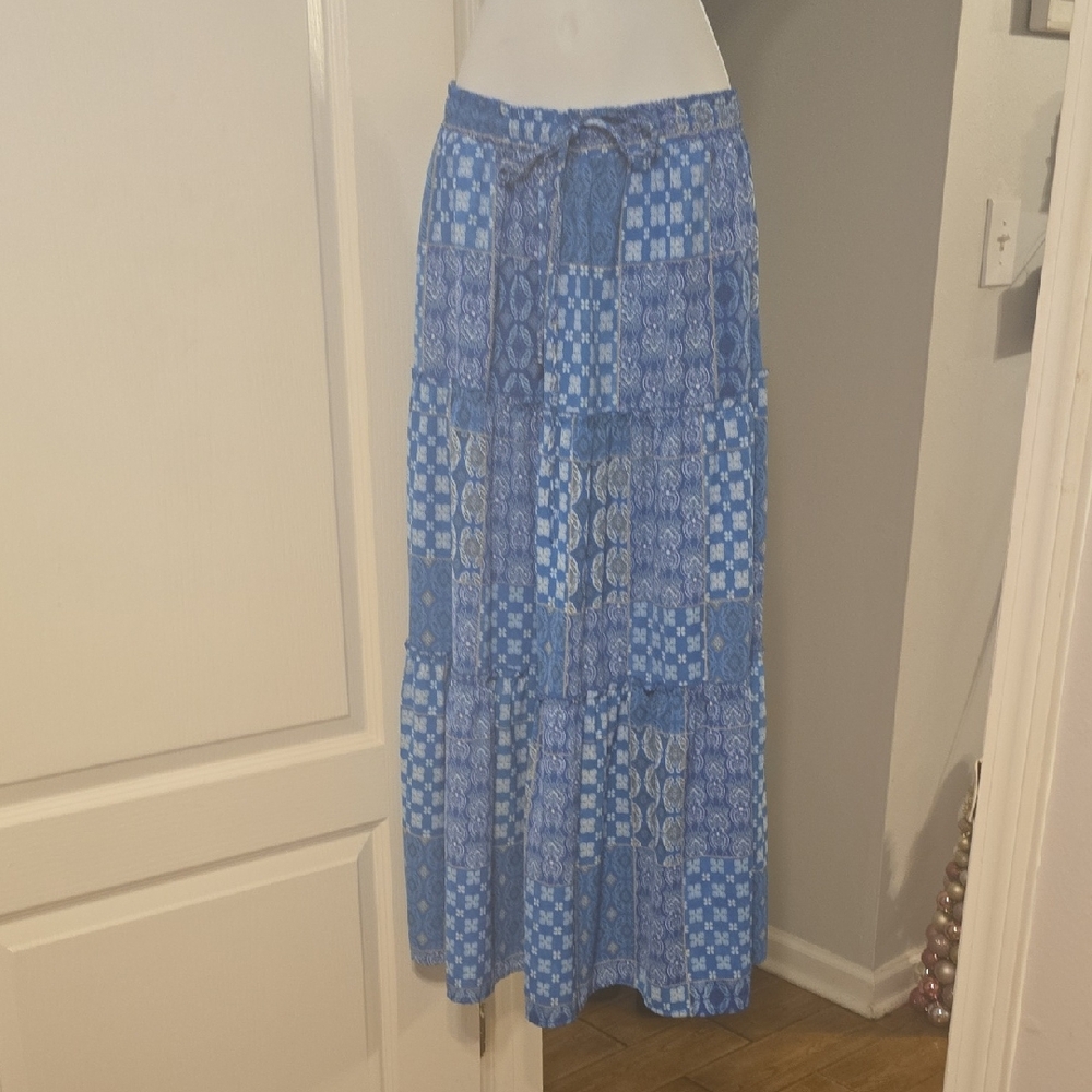 Blue Patchwork Maxi Skirt